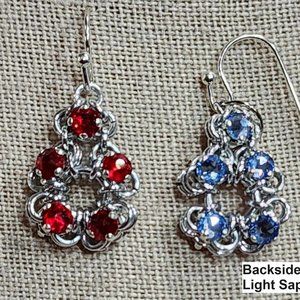 Hand Crafted "Rose Montee Circle" Siam Front & Lt Sapphire On Backside Earrings